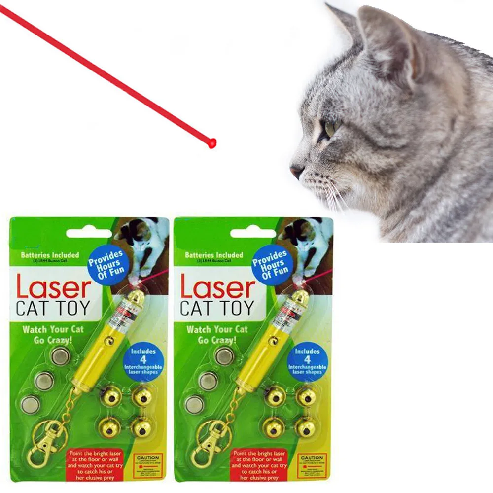 2 Pet Laser Red Light Beam Pointer Cat Chaser Toy Interactive Exercise Key Chain