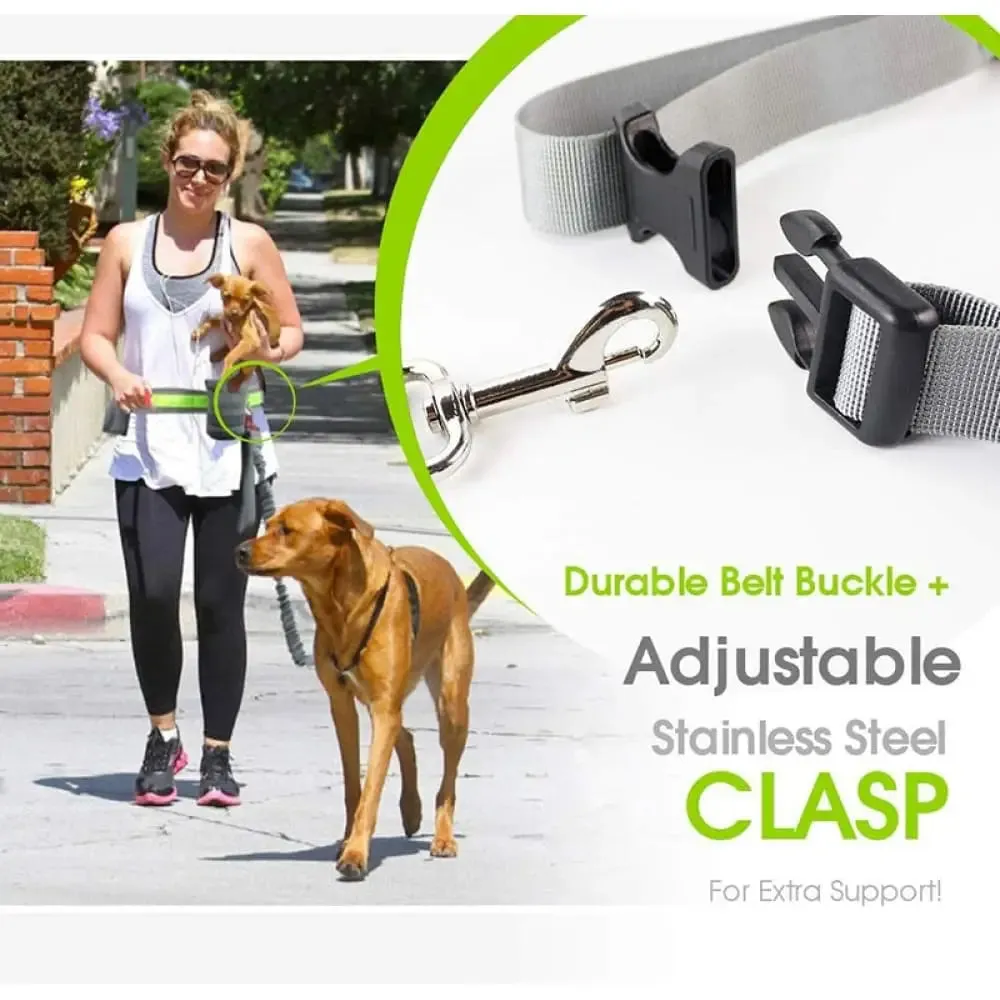 Adjustable Waist Elastic Reflective Handsfree Dog Leash with Two Storage Bags