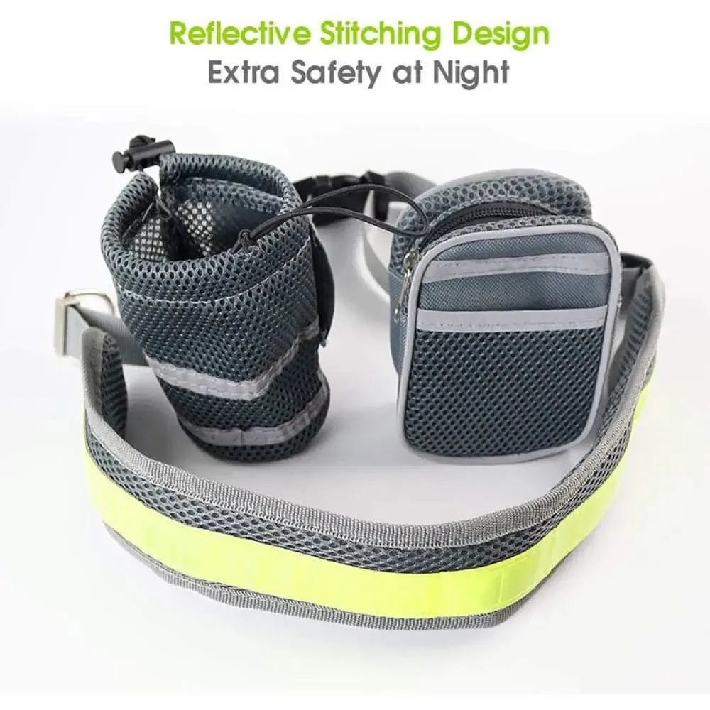 Adjustable Waist Elastic Reflective Handsfree Dog Leash with Two Storage Bags