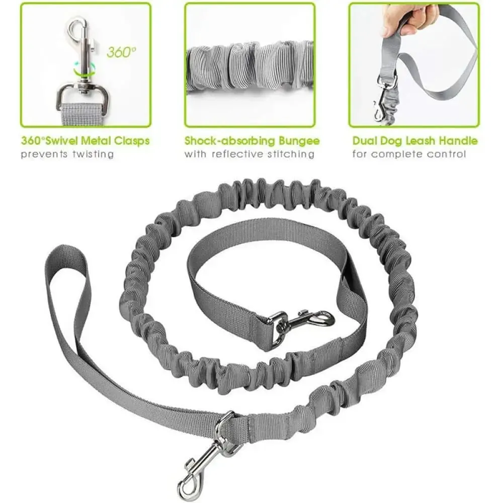 Adjustable Waist Elastic Reflective Handsfree Dog Leash with Two Storage Bags