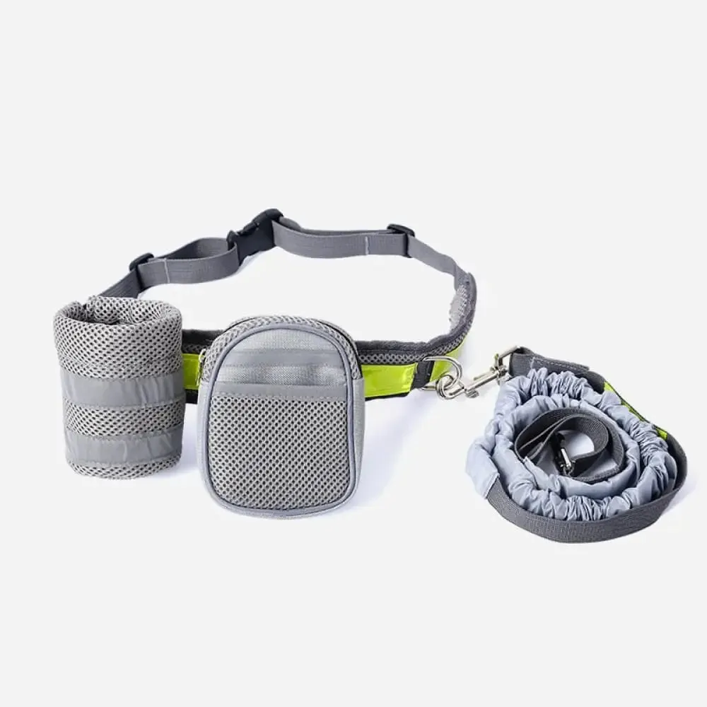 Adjustable Waist Elastic Reflective Handsfree Dog Leash with Two Storage Bags