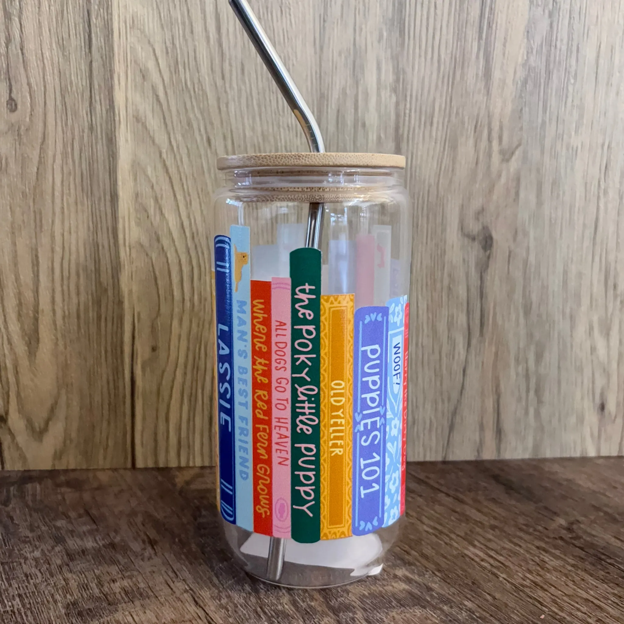 Dog Book Stack Glass Can