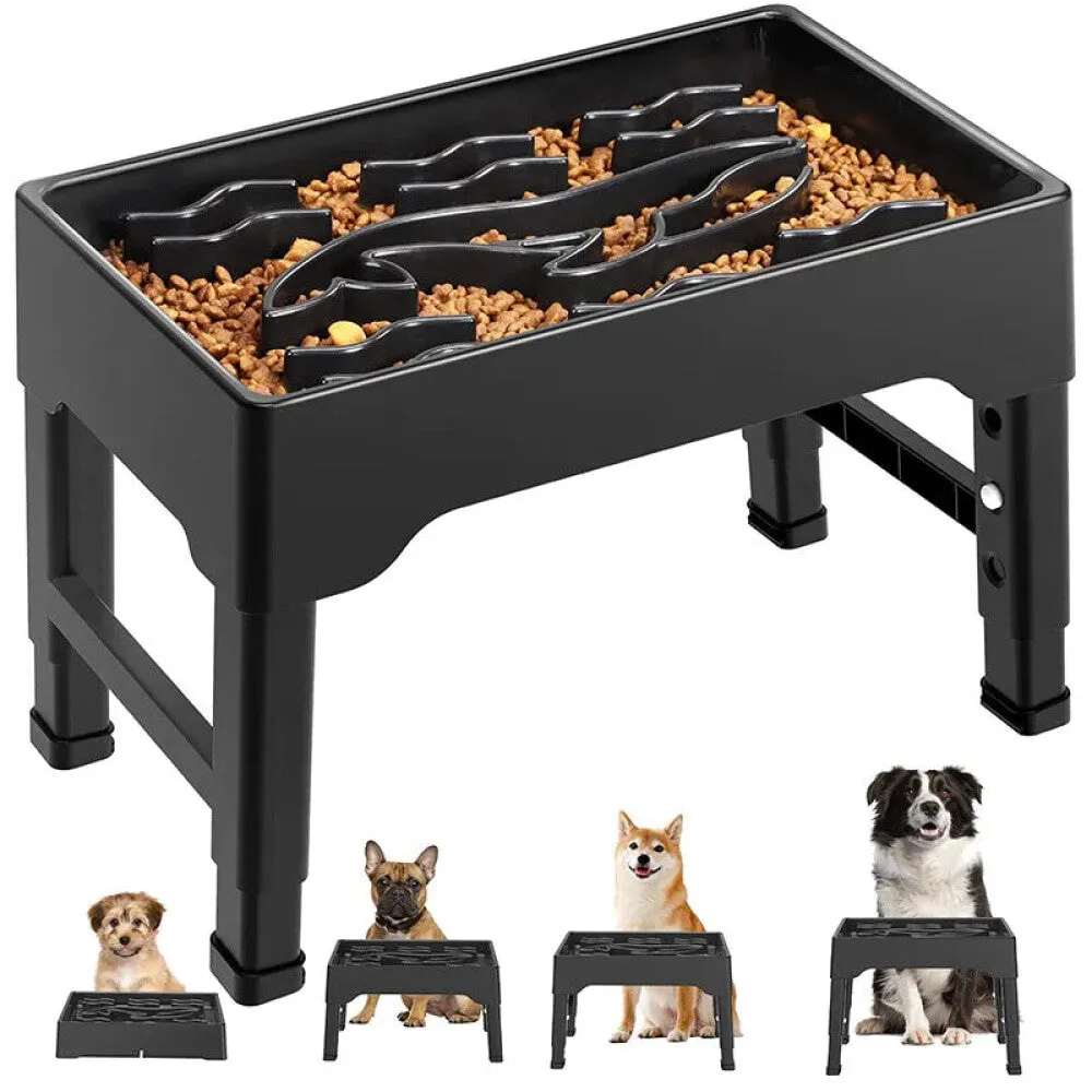 Elevated Dog Bowls Adjustable Height Raised Slow Feeder Non Slip Puppy Cat Food Dish 2.2l Large Capacity