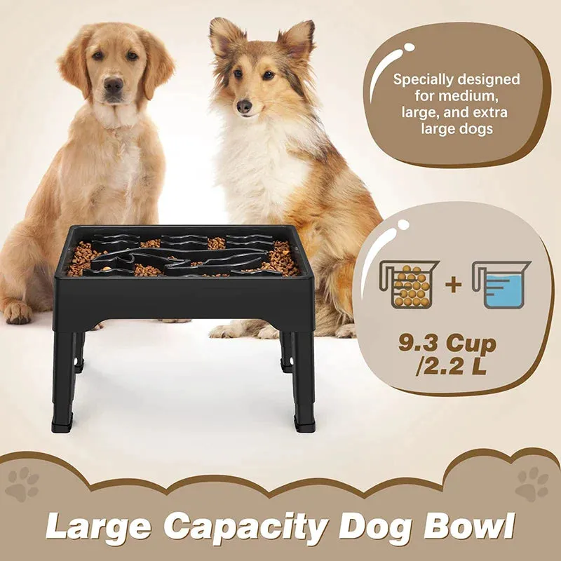 Elevated Dog Bowls Adjustable Height Raised Slow Feeder Non Slip Puppy Cat Food Dish 2.2l Large Capacity