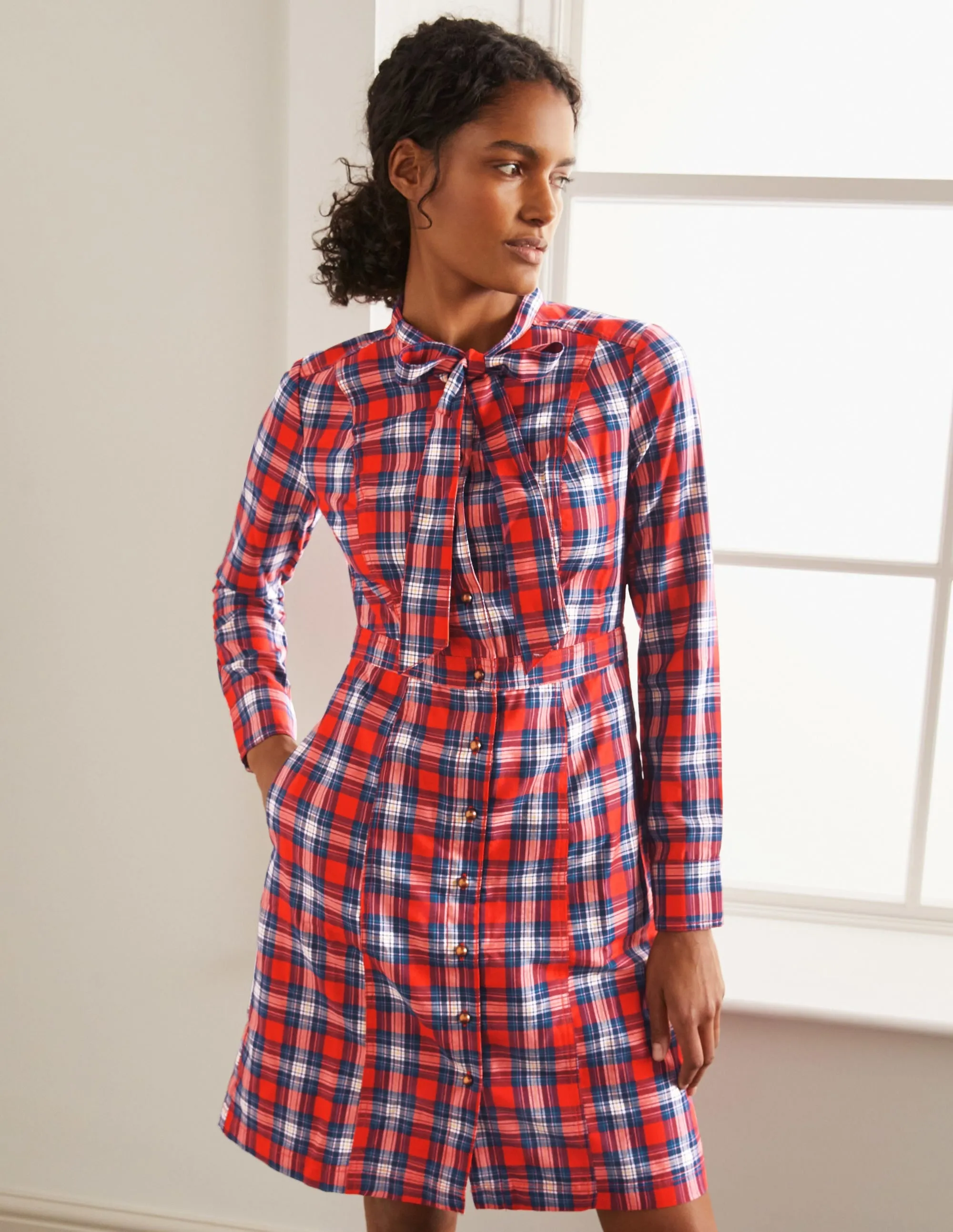 Elspeth Shirt Dress-Red and Ivory Check