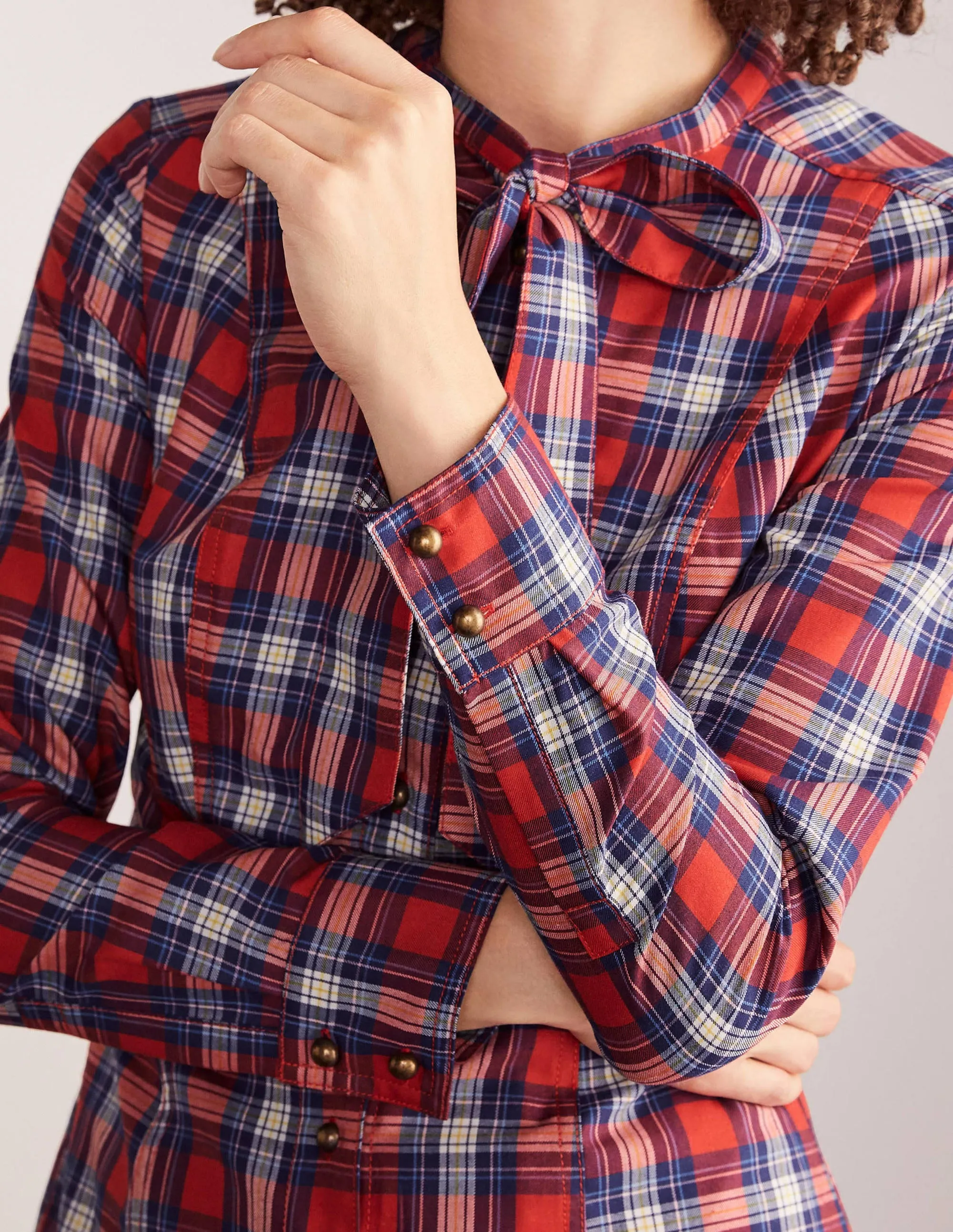 Elspeth Shirt Dress-Red and Ivory Check