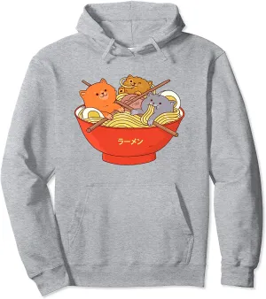 Kawaii Anime Cat Hoodie Japanese Ramen Noodle Hooded Sweater