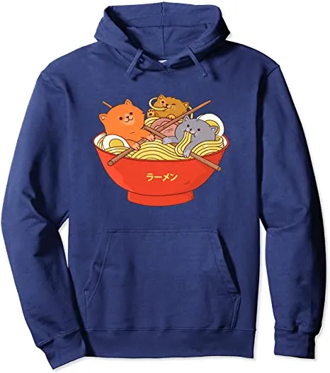 Kawaii Anime Cat Hoodie Japanese Ramen Noodle Hooded Sweater