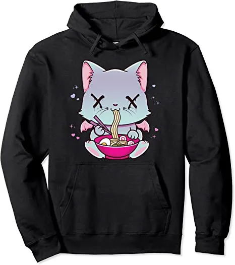 Kawaii Japanese Anime Cat Ramen Hoodie - Creepy Pastel Goth