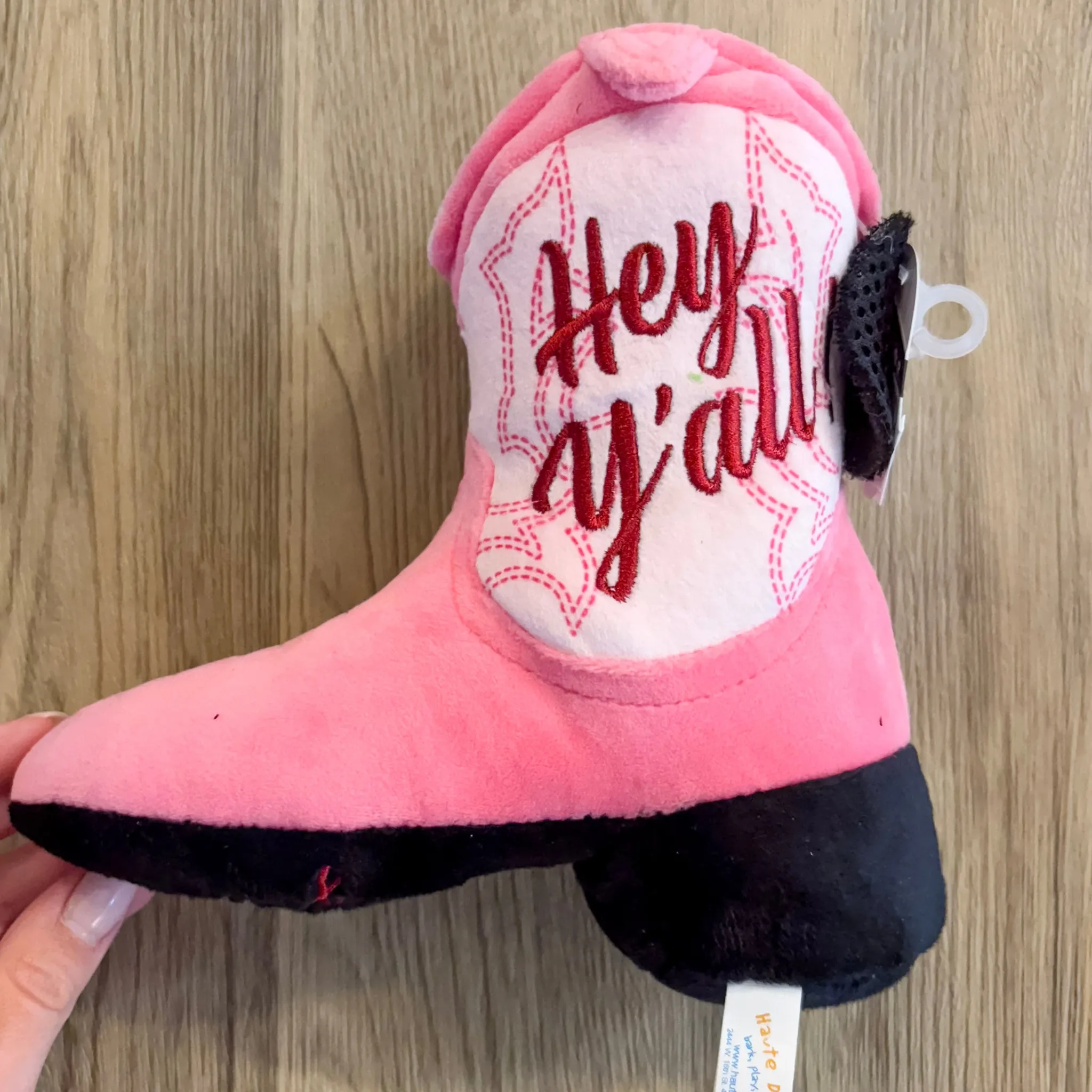 Pink Cowgirl Boot Plush Dog Toy