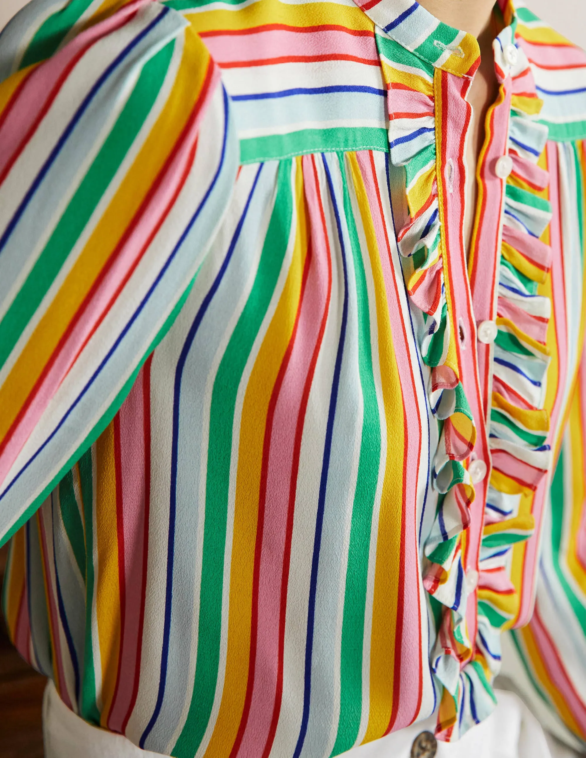 Ruffle Popover Blouse-Rainbow Multistripe