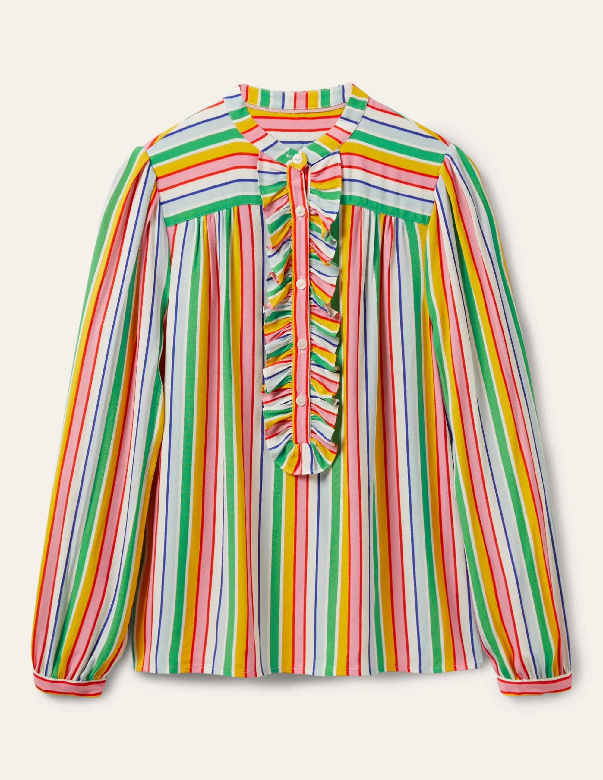 Ruffle Popover Blouse-Rainbow Multistripe