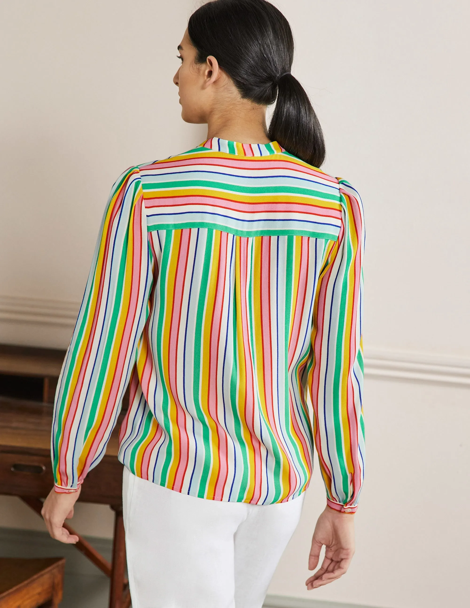 Ruffle Popover Blouse-Rainbow Multistripe